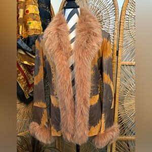 Vintage NWT 1980s Paolo Santini real fur and leather jacket boho western retro